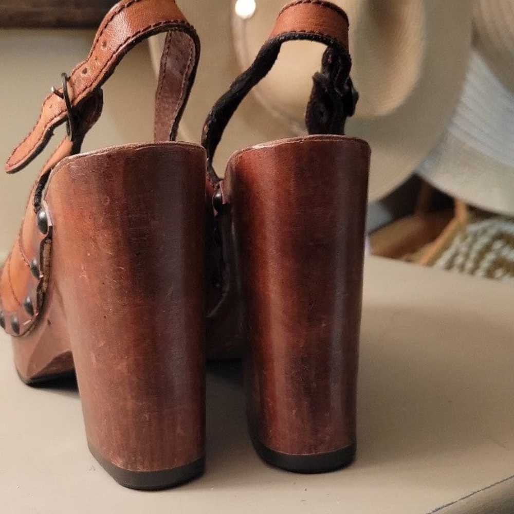 Vtg 70s wood leather QualiCraft Wedge Heels - image 3