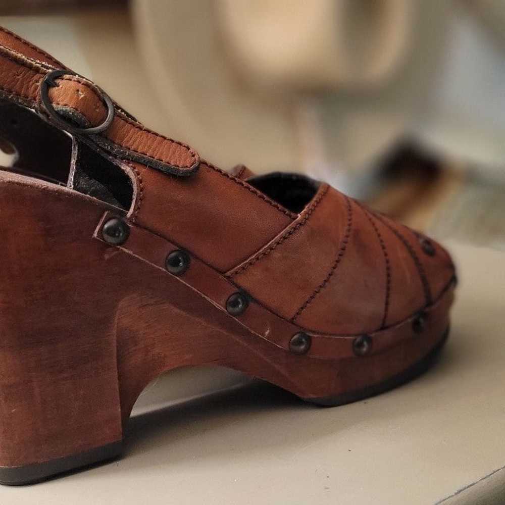 Vtg 70s wood leather QualiCraft Wedge Heels - image 4