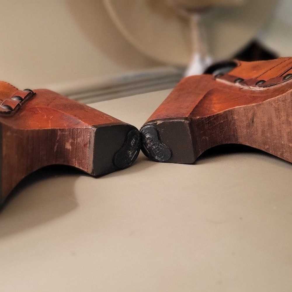 Vtg 70s wood leather QualiCraft Wedge Heels - image 5