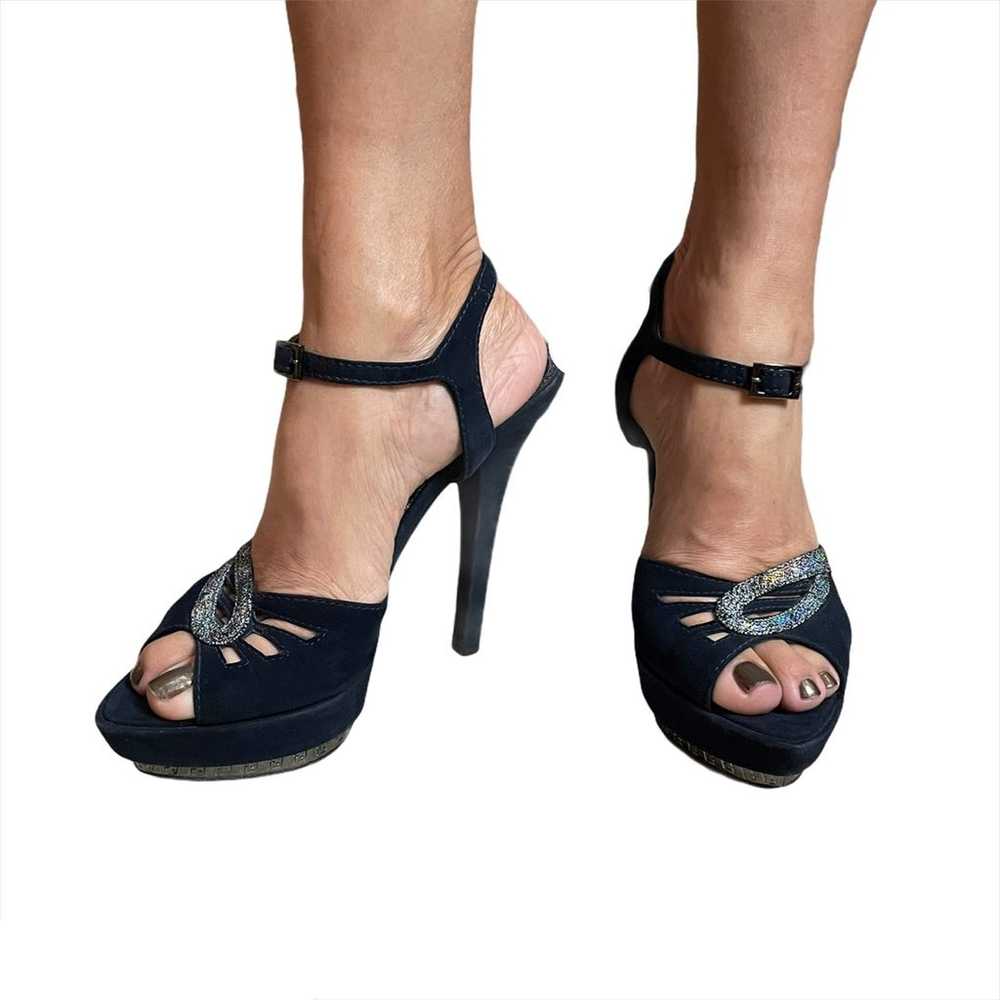 ITALY FENDI Platform Suede Heels 7 Blue - image 2