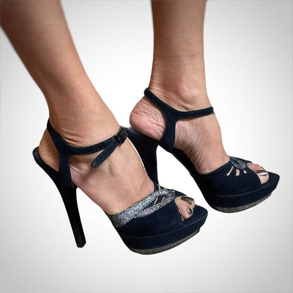 ITALY FENDI Platform Suede Heels 7 Blue - image 3