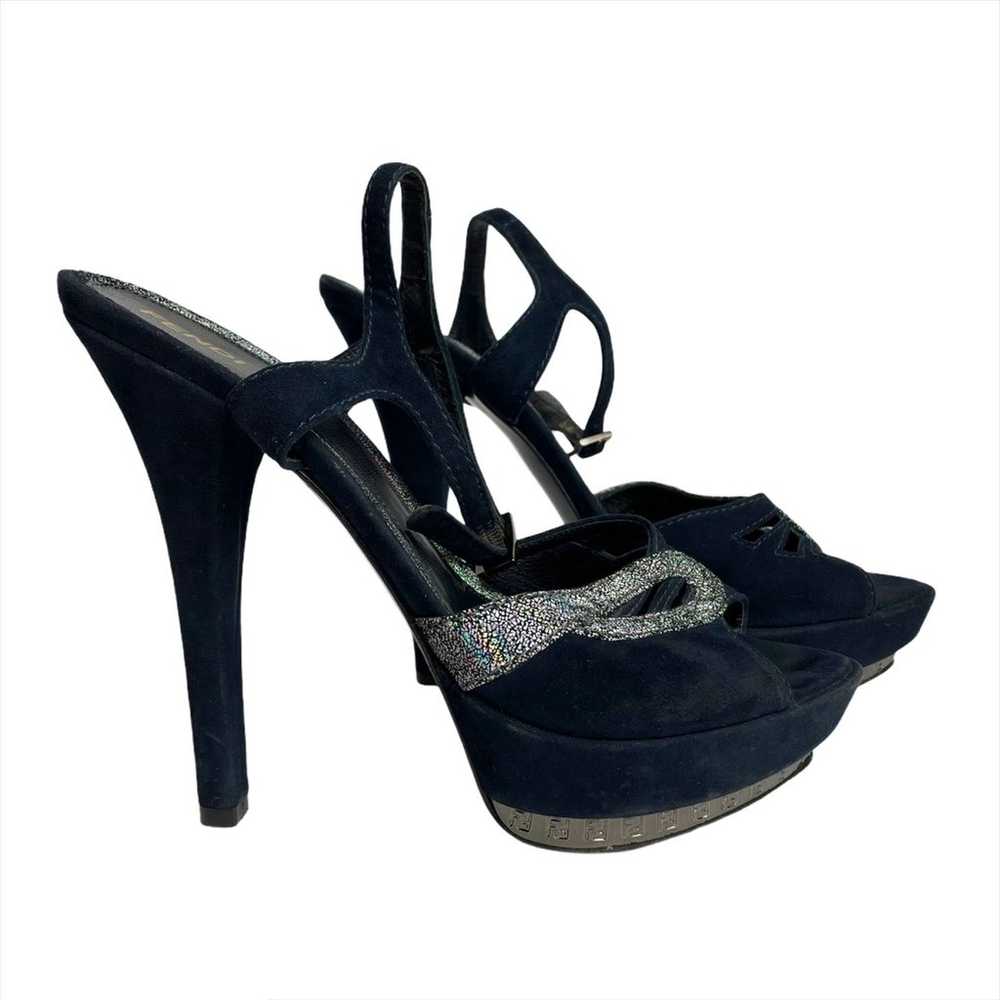 ITALY FENDI Platform Suede Heels 7 Blue - image 7