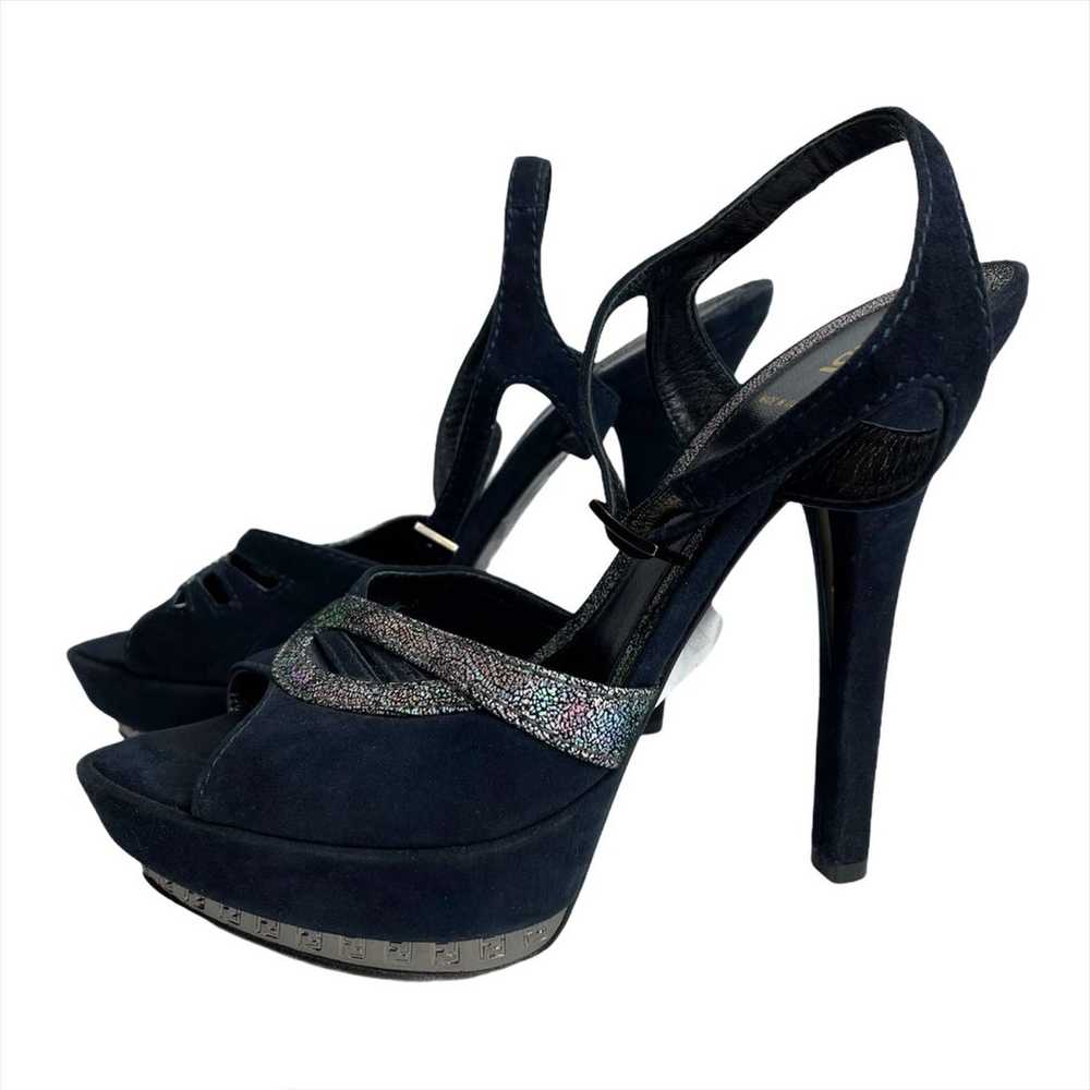 ITALY FENDI Platform Suede Heels 7 Blue - image 8