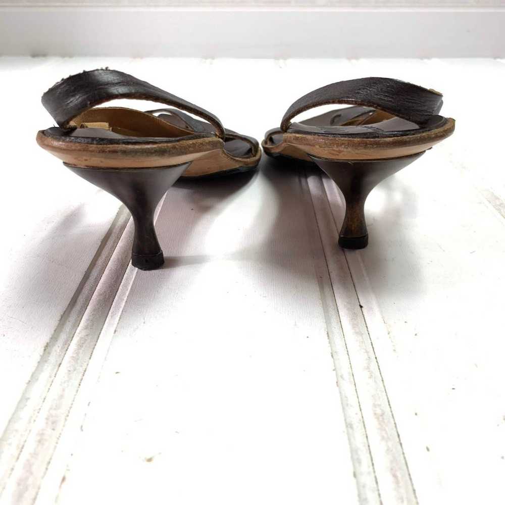 CYDWOQ Kitten Heel Brown Leather Sandals - image 6
