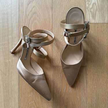 Manolo Blahnik Satin Beige Heels