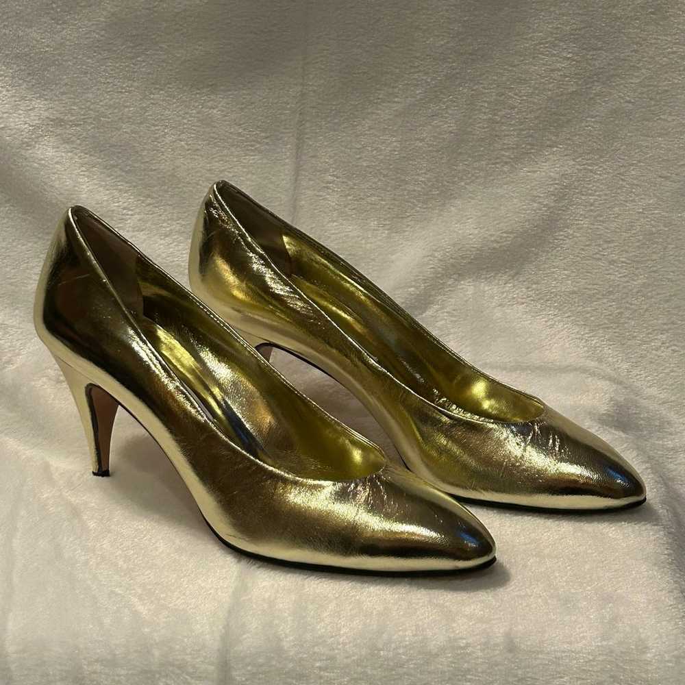 Elanor Gold Metallic Heels by Andrea Carrano 8.5B - image 2