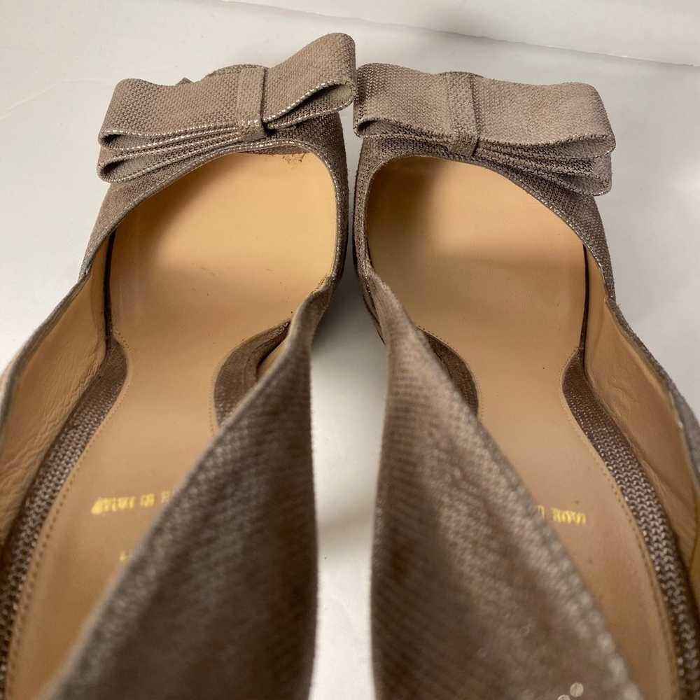 Fendi embossed suede open toe pumps heels bow tau… - image 7