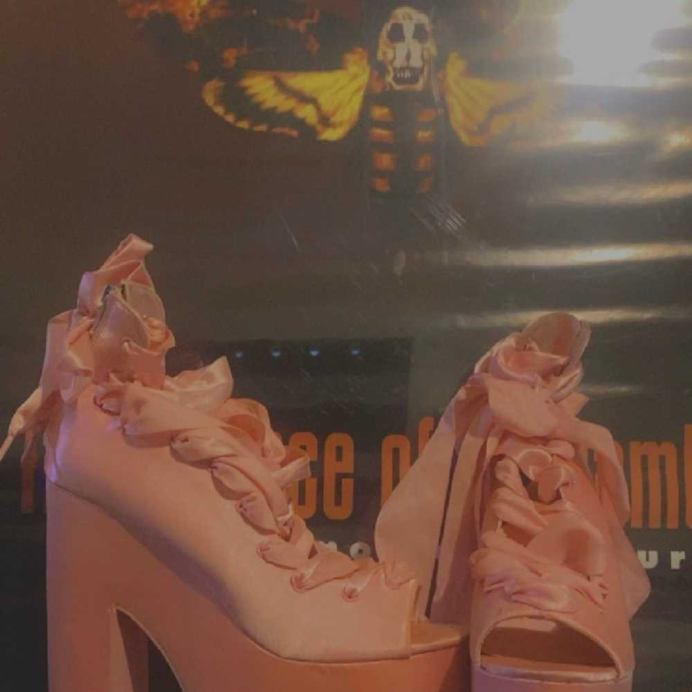 Yru pink satin ballet bae platforms - image 3