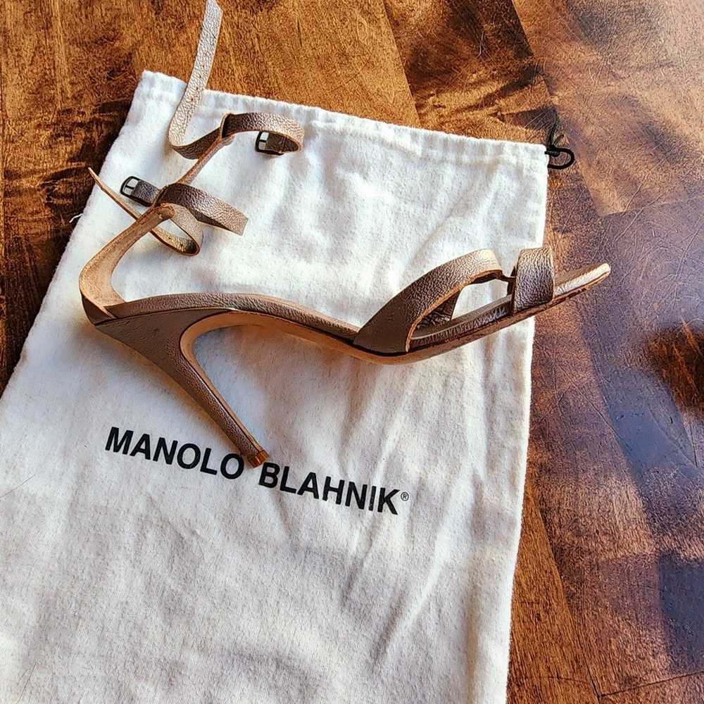 Manolo Blahnik Champagne Colored Metalic Gladiato… - image 7