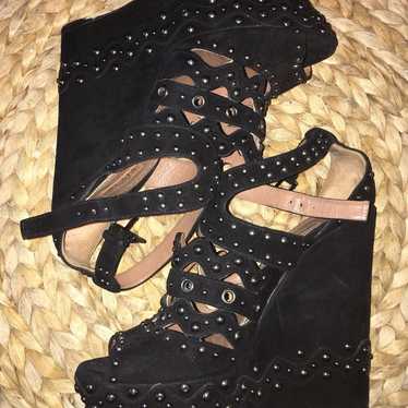 ✨ALAIA✨ Black Suede Studded Wedge