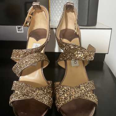 Jimmy Choo gold glitter shoes