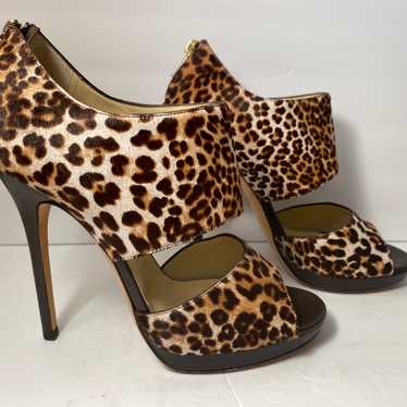 Jimmy Choo pony hair open toe pumps heels leopard… - image 1