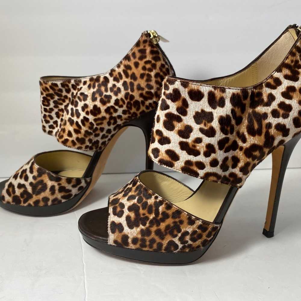 Jimmy Choo pony hair open toe pumps heels leopard… - image 3