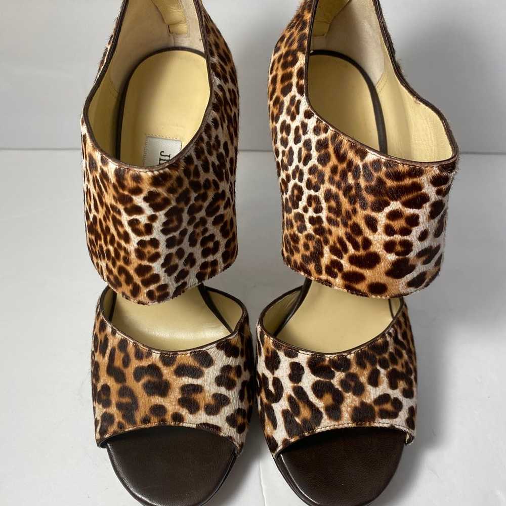 Jimmy Choo pony hair open toe pumps heels leopard… - image 4