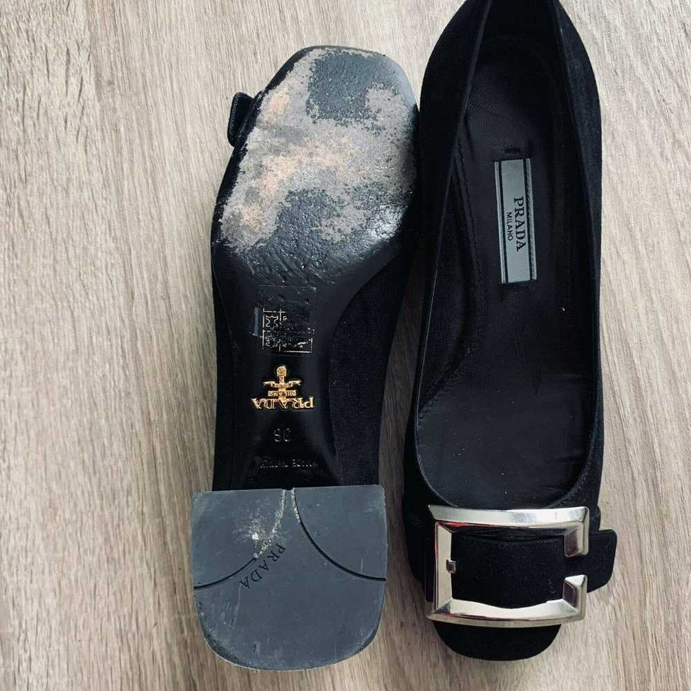 Prada Black Suede Large Buckle Block Heel Loafers - image 3