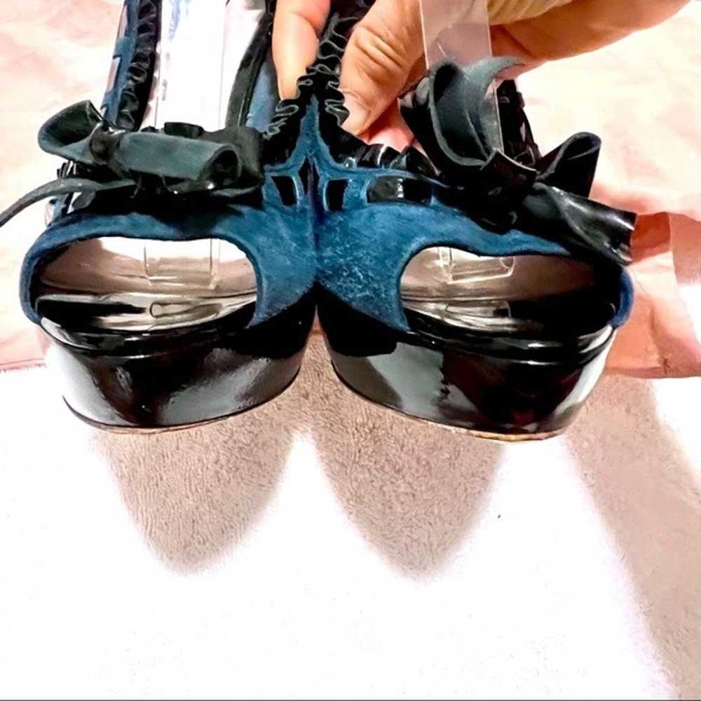 MIU MIU Teal suede bow stiletto heels peep toes p… - image 6