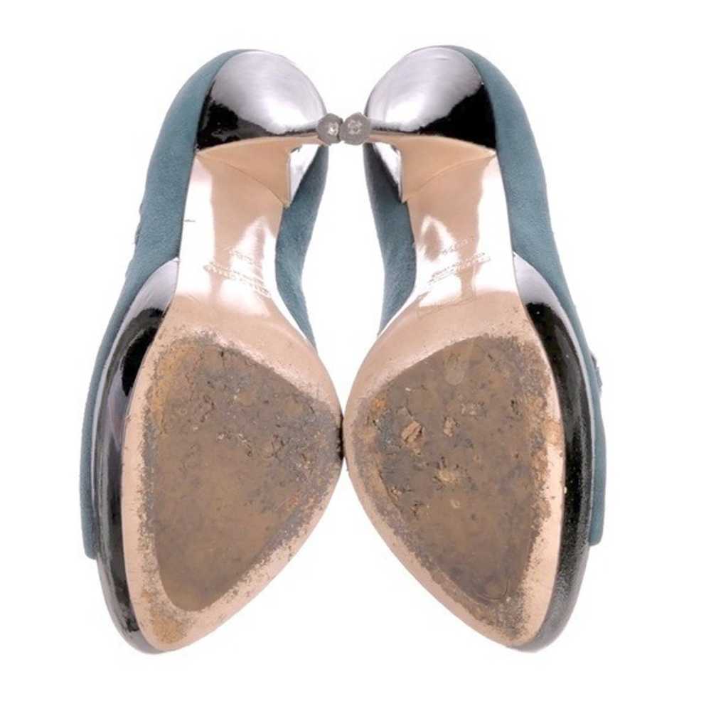 MIU MIU Teal suede bow stiletto heels peep toes p… - image 8