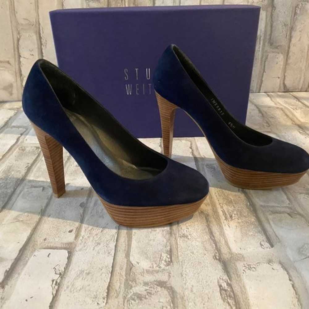 Stuart Weitzman blue suede platform heel - image 1