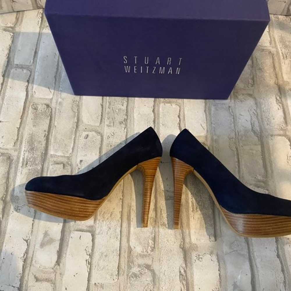 Stuart Weitzman blue suede platform heel - image 2