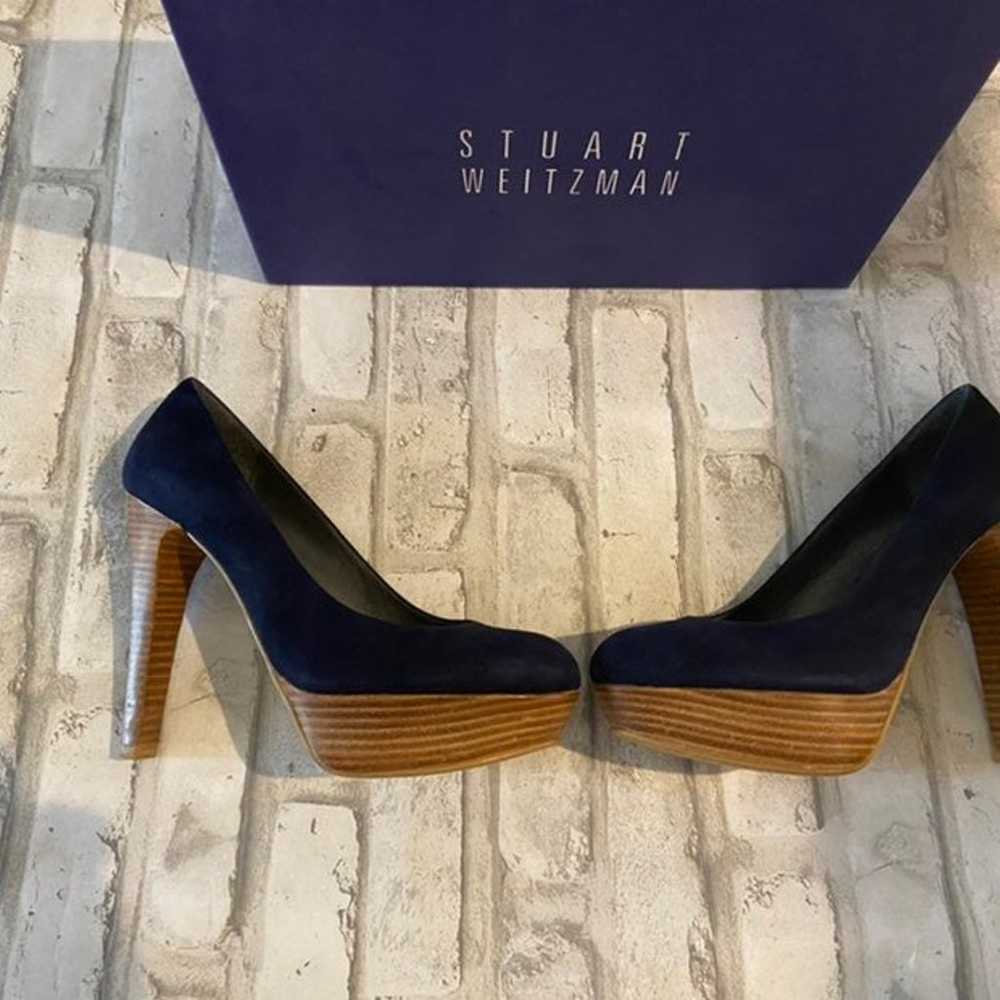 Stuart Weitzman blue suede platform heel - image 3