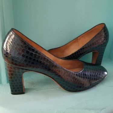 LaRose 1960's Teal Leather Embossed Pump Size 7.5 