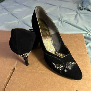 Vintage Gainsborough Black Suede High Heeled Shoes