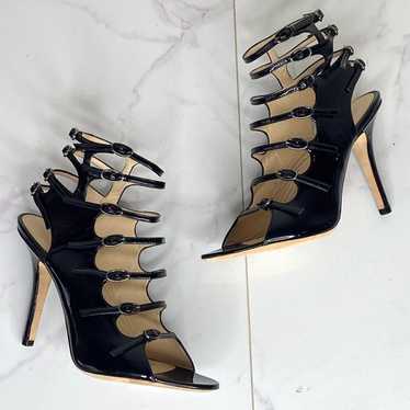 Emilio Pucci Black Patent Leather Caged Gladiator… - image 1