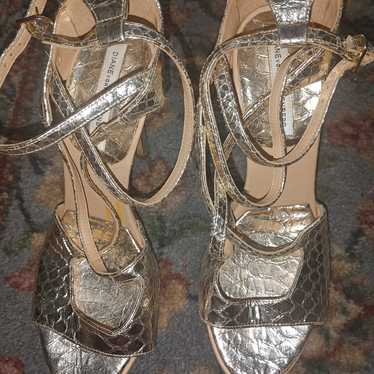 Gold strappy heels - image 1