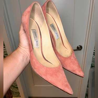 Jimmy Choo Blush Pink Suede Heels size 39.5 - image 1