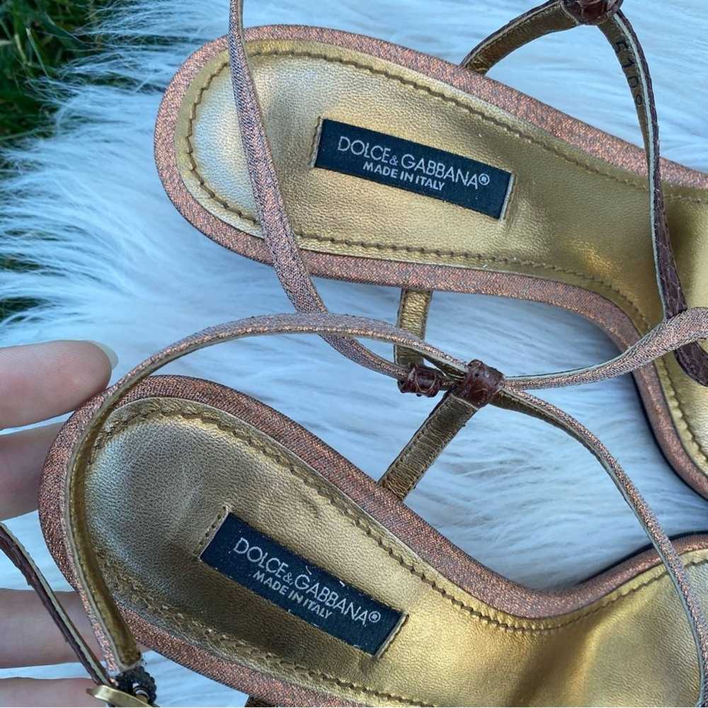 DOLCE & GABBANA Metallic Brown Ankle Strap Heels … - image 3