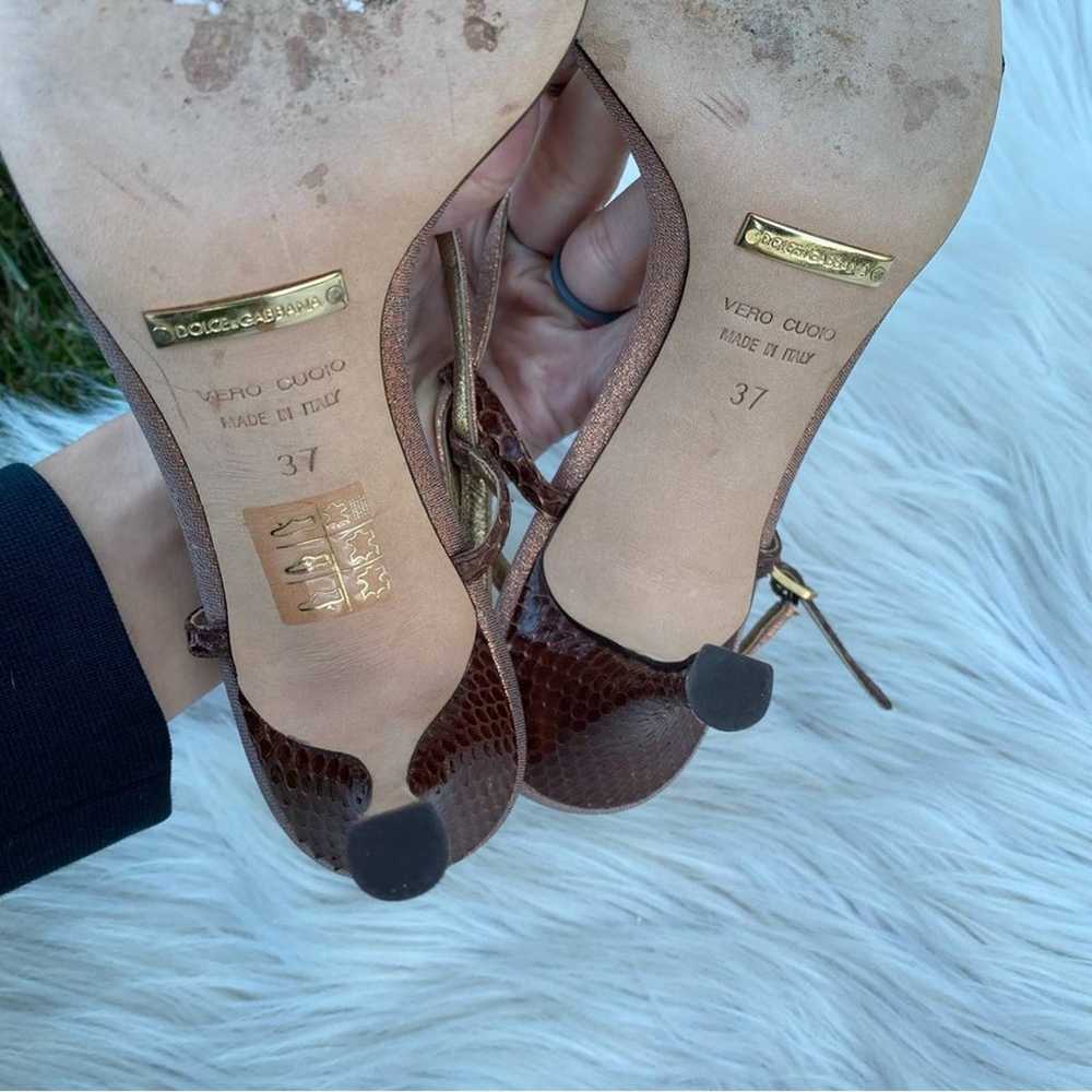 DOLCE & GABBANA Metallic Brown Ankle Strap Heels … - image 7