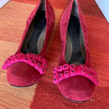 Marni red suede shoes w bow/ crystal buckles