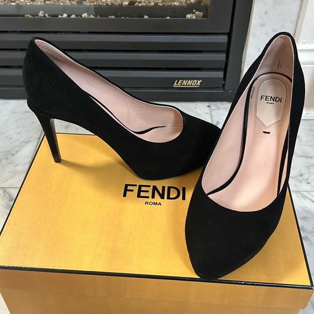 Fendi black suede platform pumps heels 37.5 - image 2