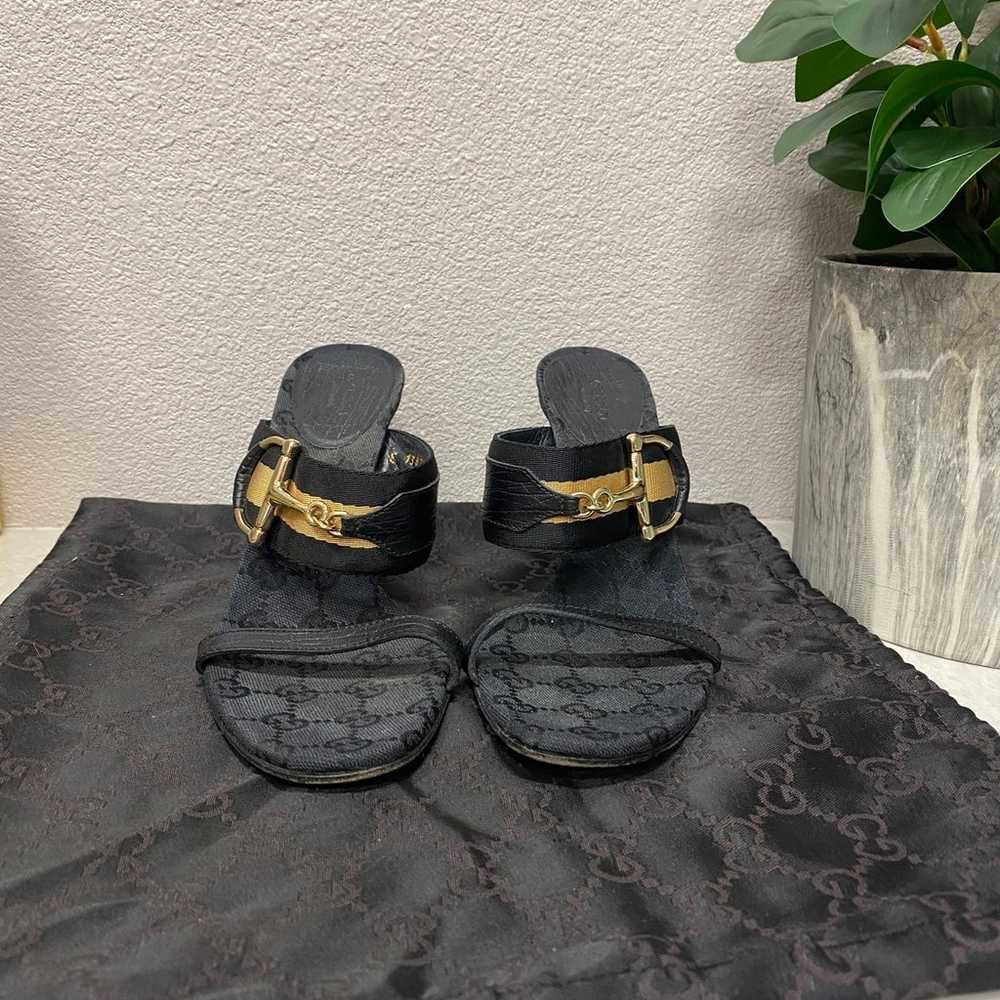Gucci Black Canvas Saddle Sandals Heels Size 7 - image 1