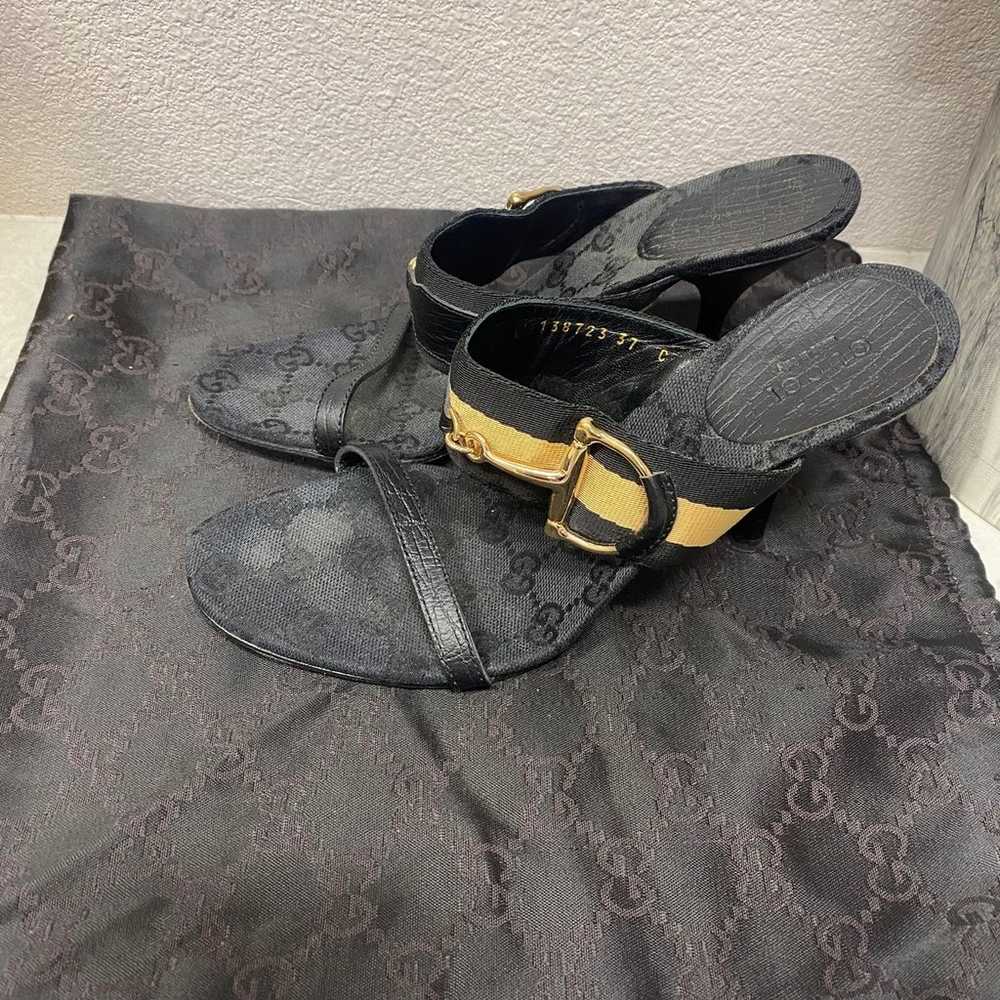 Gucci Black Canvas Saddle Sandals Heels Size 7 - image 3