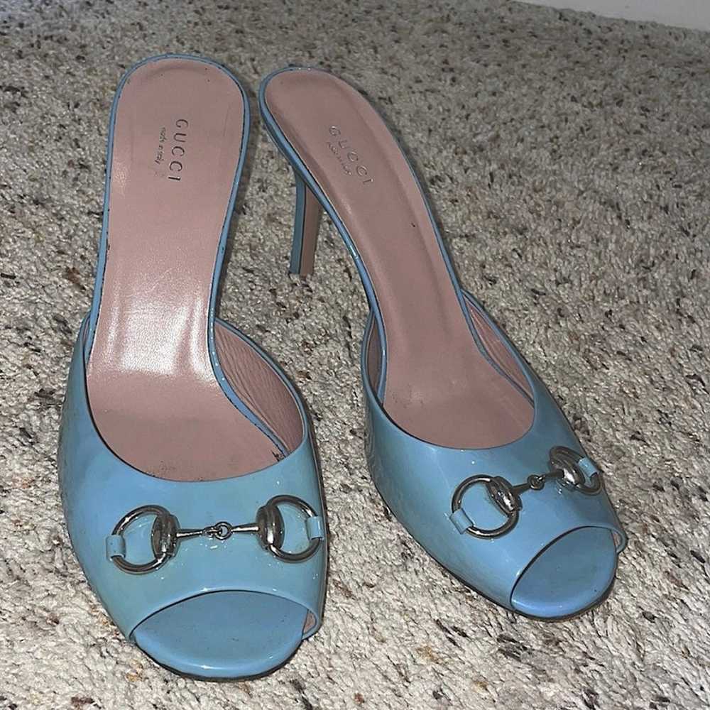 Gucci Blue Patent Leather Horsebit Sandals - image 1