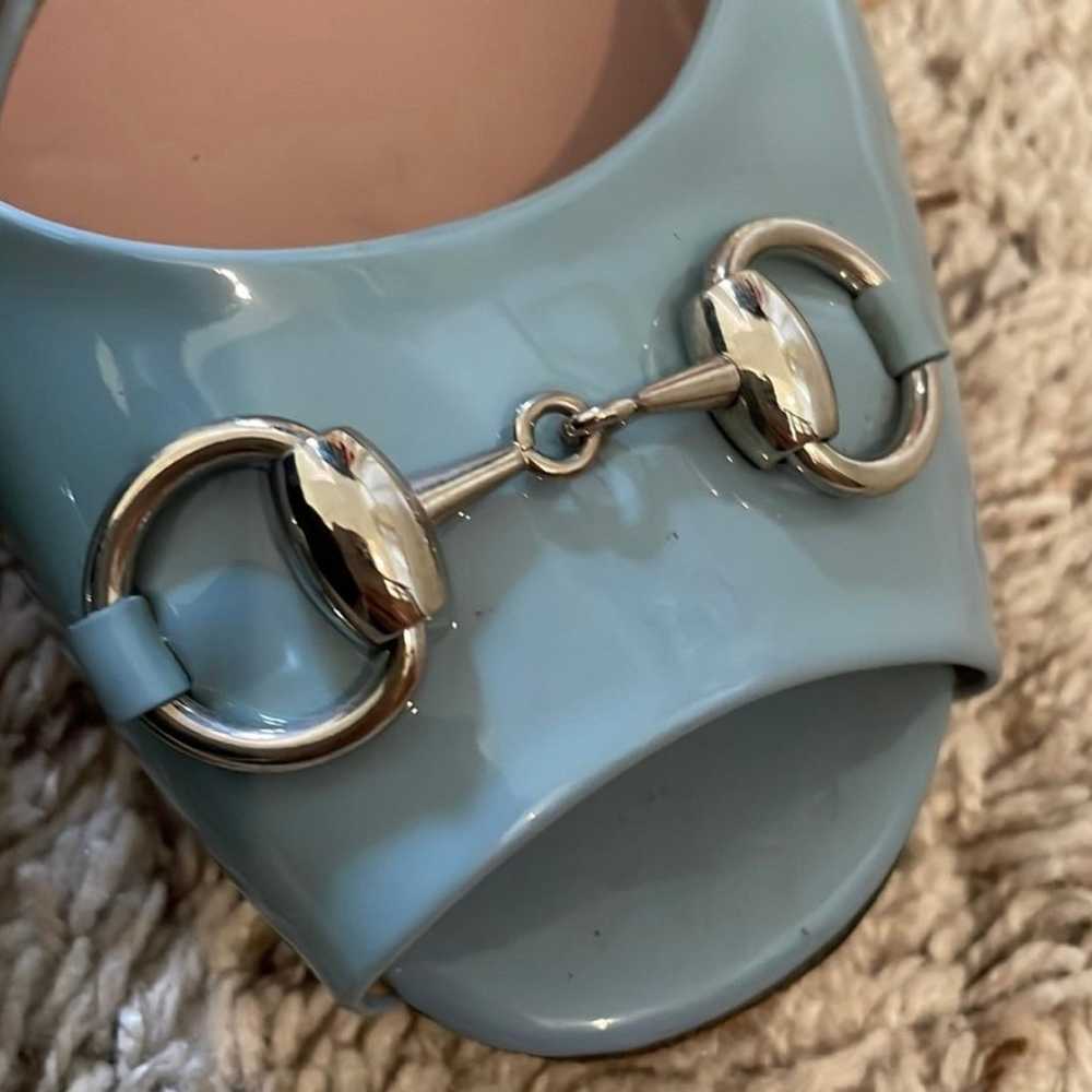 Gucci Blue Patent Leather Horsebit Sandals - image 7