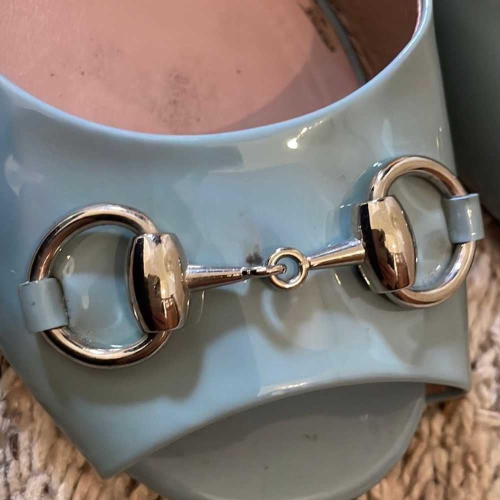 Gucci Blue Patent Leather Horsebit Sandals - image 8