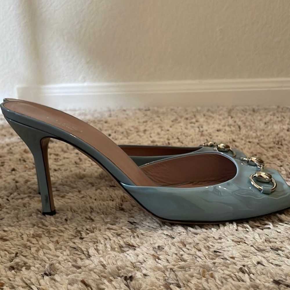 Gucci Blue Patent Leather Horsebit Sandals - image 9