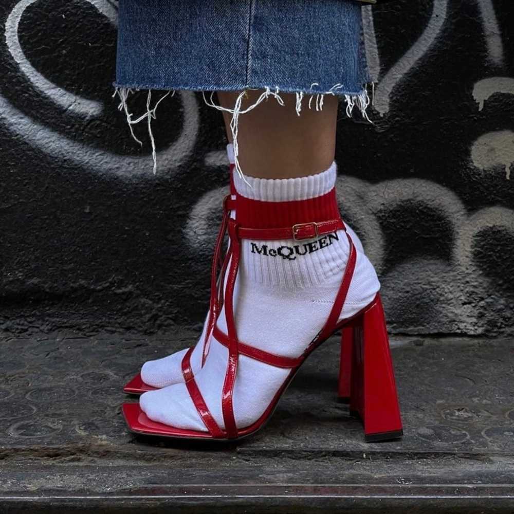 AREA NYC. AUTHENTIC. RED HIGH HEEL "A" SANDALS. R… - image 1