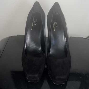 Gucci for Saks Fifth Ave black suede pumps