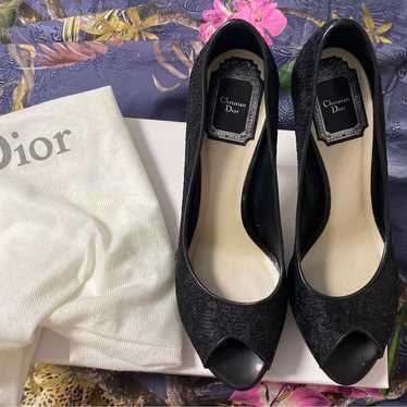Dior black lace peep toe pumps - image 1