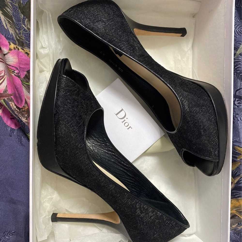 Dior black lace peep toe pumps - image 6
