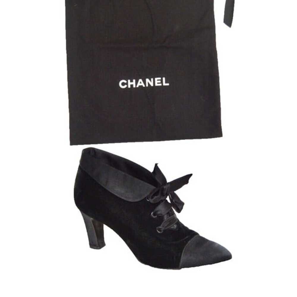 Chanel Black Velvet/Satin Lace Up Booties - image 1