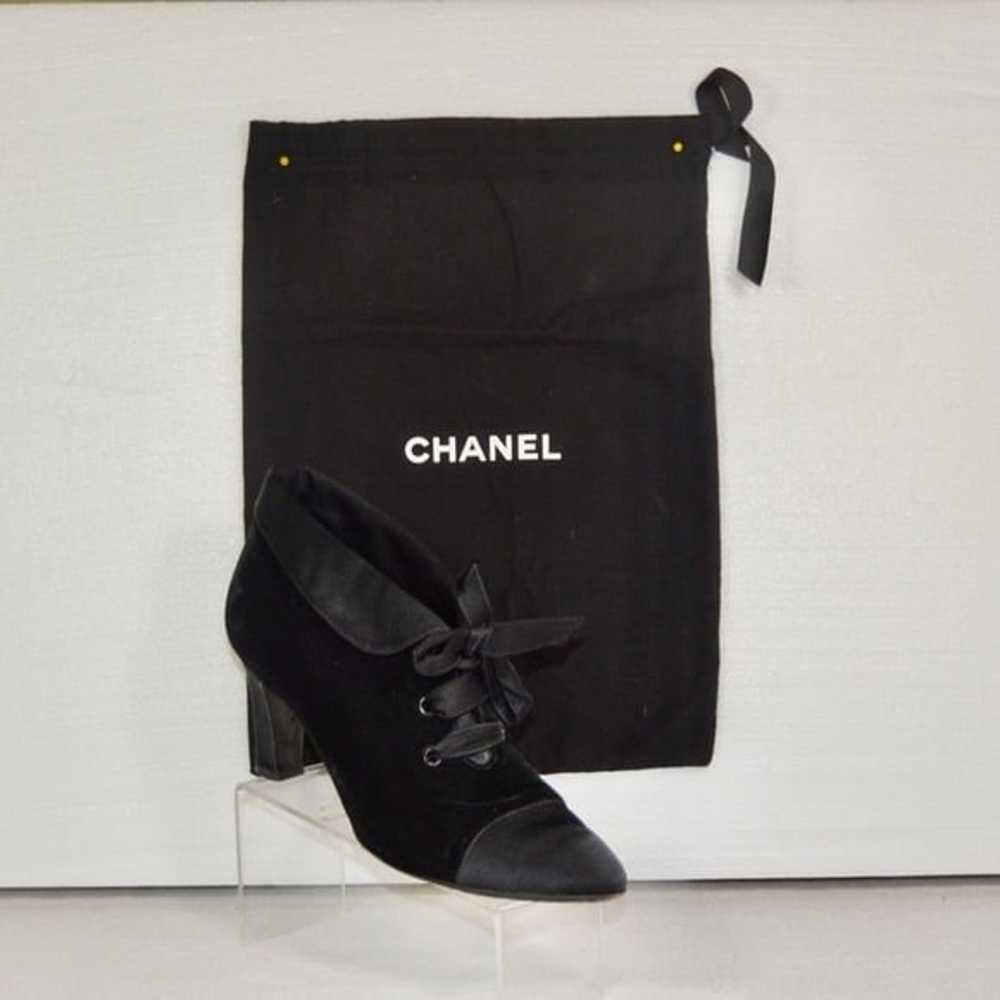 Chanel Black Velvet/Satin Lace Up Booties - image 2