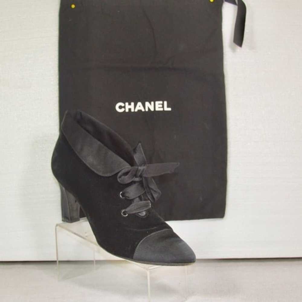 Chanel Black Velvet/Satin Lace Up Booties - image 3