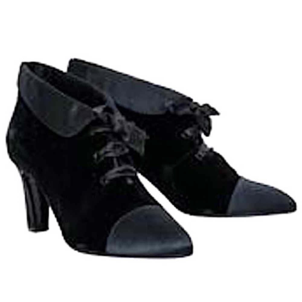 Chanel Black Velvet/Satin Lace Up Booties - image 4