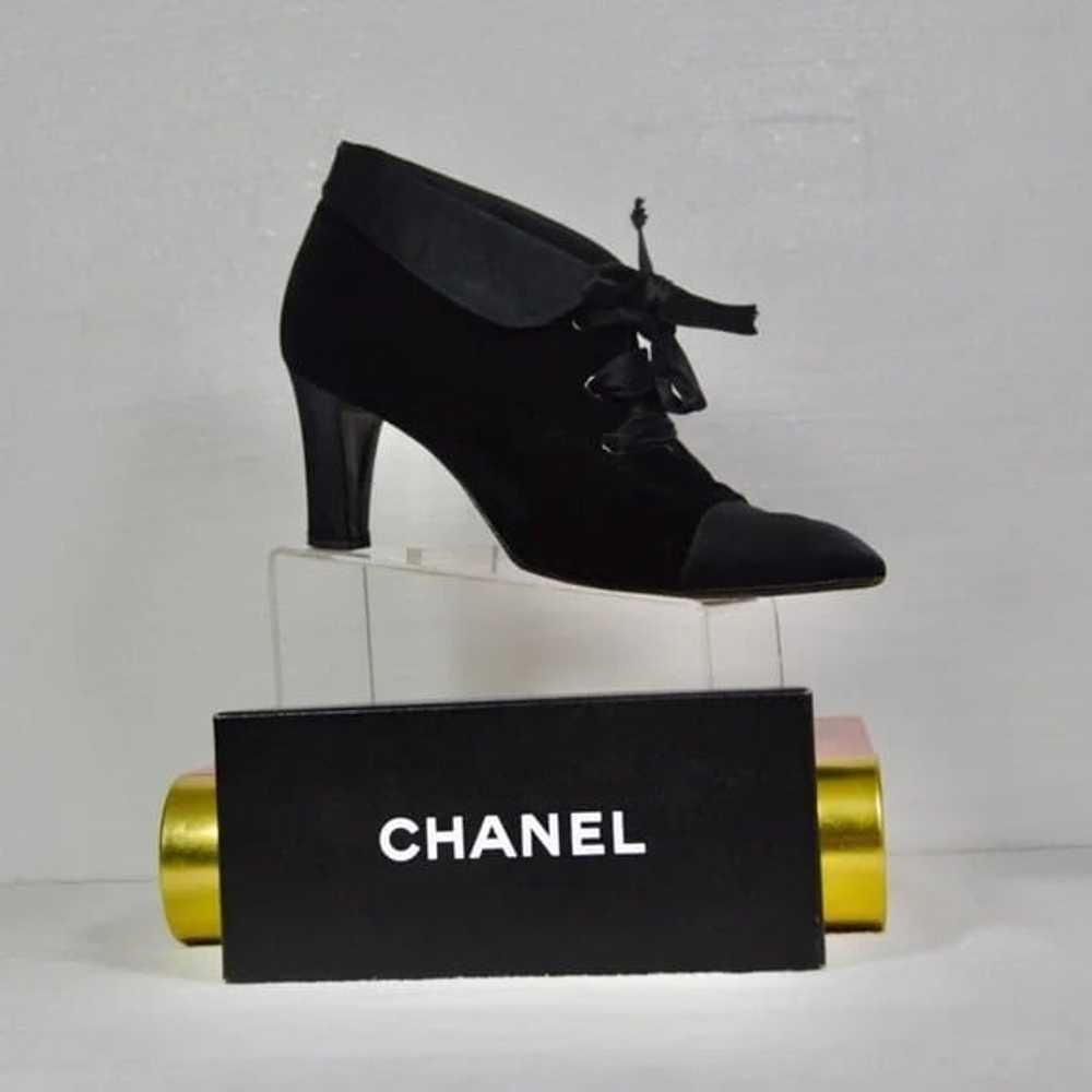 Chanel Black Velvet/Satin Lace Up Booties - image 8