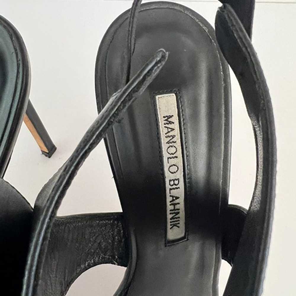 Manolo Blahnik Thick Strap Black Leather High Hee… - image 11