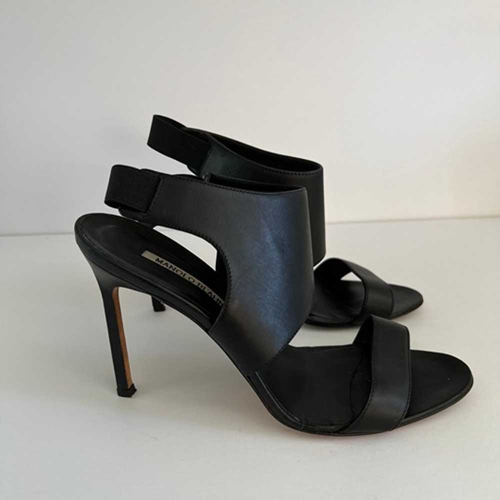 Manolo Blahnik Thick Strap Black Leather High Hee… - image 9